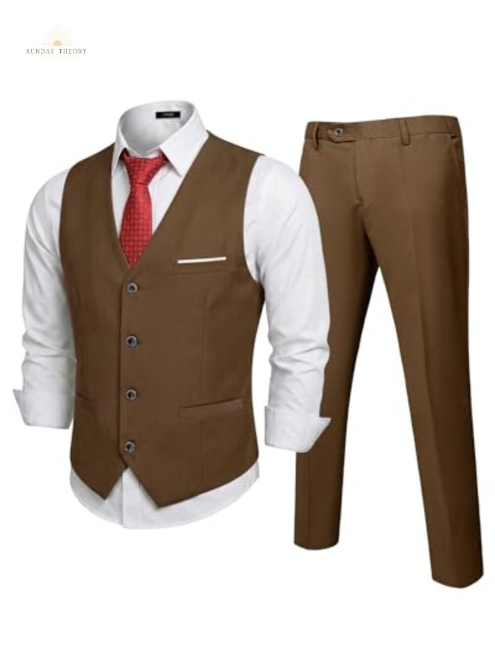 Men's 2-Piece Suit Vest Pants Set Classic Waistcoat Tie Business Wedding Prom